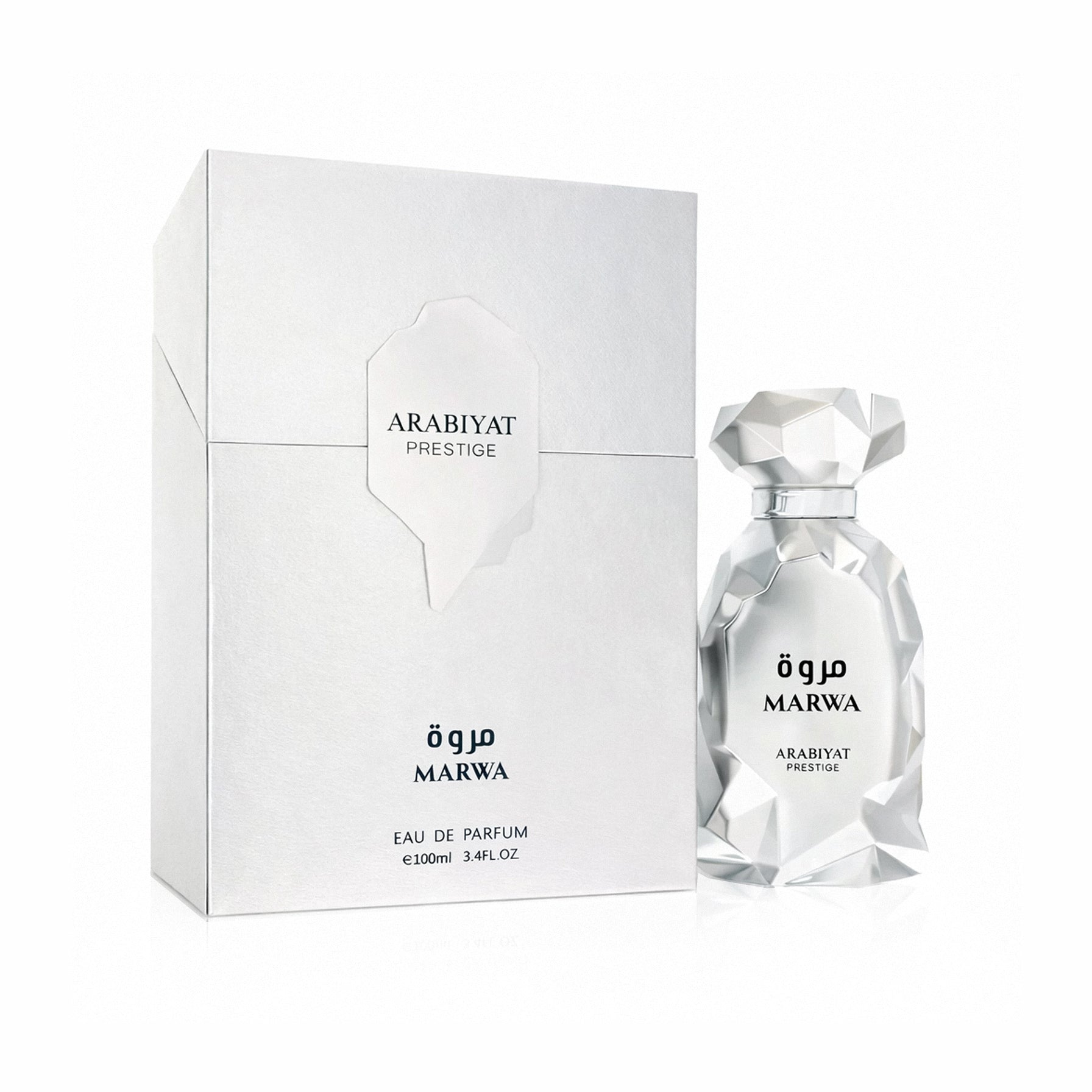 Arabiyat Prestige Marwa perfume bottle and packaging on a white background